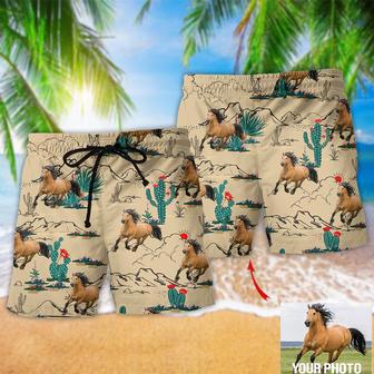 Horse Desert Floral Cactus Custom Photo Beach Short | Newhawaiianshirts