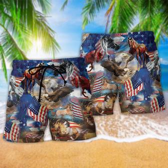 Horse Patriotic America Flag Beach Short | Newhawaiianshirts AU