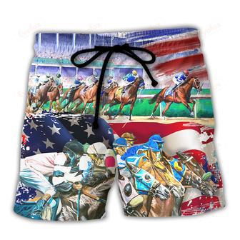 Horse USA Flag Horse Racing Amazing Seat Lover Art Style Beach Short | Newhawaiianshirts