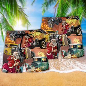 Hot Rod Is On Fire Santa's Beach Short | Newhawaiianshirts CA