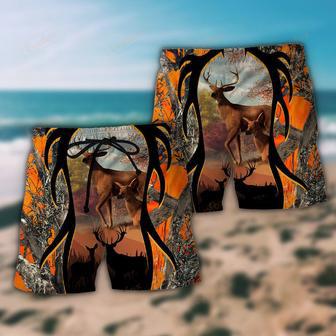 Hunting Deer Orange Camo Background Beach Short | Newhawaiianshirts CA