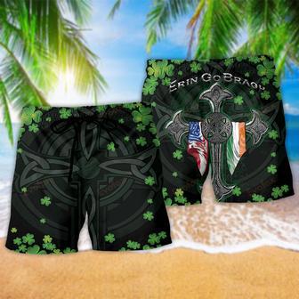 Irish Erin Go Bragh American Flag Clover Green Style Beach Short | Newhawaiianshirts