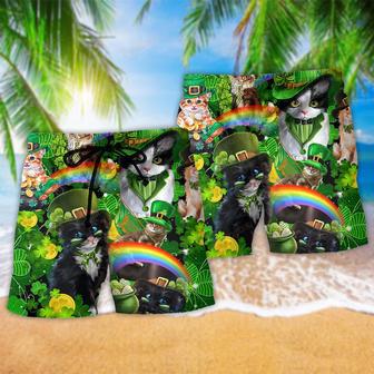 Irish Saint Patricks Day Cats Shamrocks Green Beach Short | Newhawaiianshirts