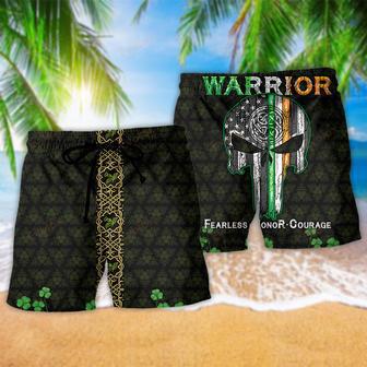 Irish Warrior Fearless Honor Courage Green Leaf Beach Short | Newhawaiianshirts CA