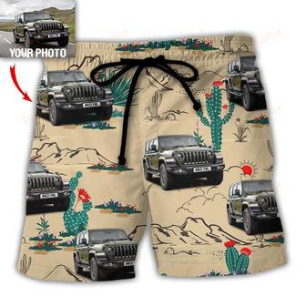 Jeep Cactus in Desert Custom Photo Beach Short | Newhawaiianshirts DE