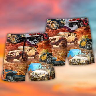 Jeep In The Desert Vintage Art Style Beach Short | Newhawaiianshirts CA