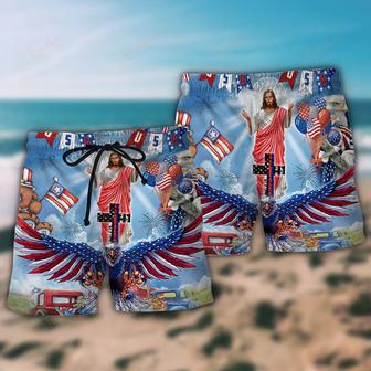 Jesus America Patriotism Jesus Eagle Beach Short | Newhawaiianshirts