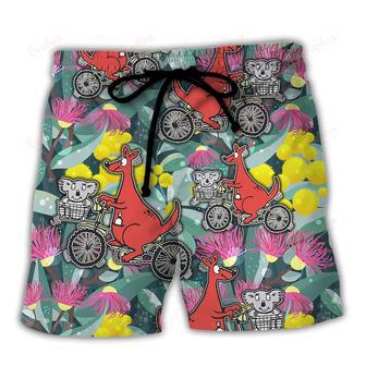 Kangaroo And Koala Vibe Ride Cycling Flower Art Beach Short | Newhawaiianshirts CA