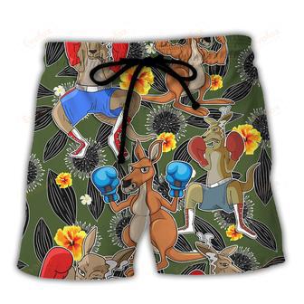 Kangaroo Boxing Funny Tropical Vibe Funny Art Beach Short | Newhawaiianshirts CA