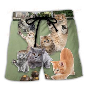 Lawn Bowling Cat Play In Yard Beach Short | Newhawaiianshirts UK