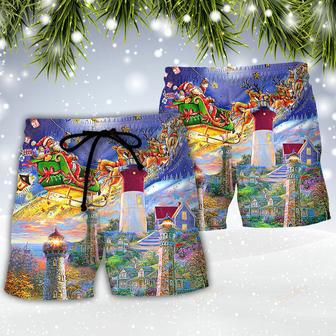 Lighthouse Christmas Santa Home The Light Is Beach Short | Newhawaiianshirts UK