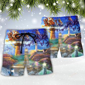 Lighthouse Christmas Shine Your Light In Storm And Darkness Beach Short | Newhawaiianshirts DE