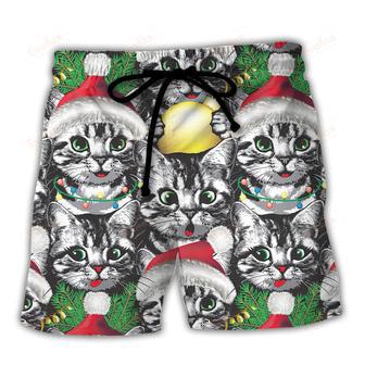 Meowy Christmas Xmas Cat Lover Beach Short | Newhawaiianshirts AU