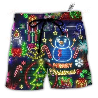 Merry Christmas Bright Neon Lighting Beach Short | Newhawaiianshirts AU