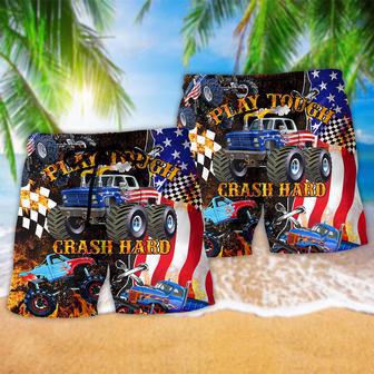 Monster Truck Play Tough Crash Hard America Beach Short | Newhawaiianshirts UK