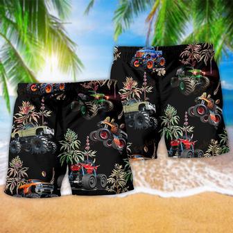 Monster Truck Tropical Leaf Summer Beach Short | Newhawaiianshirts