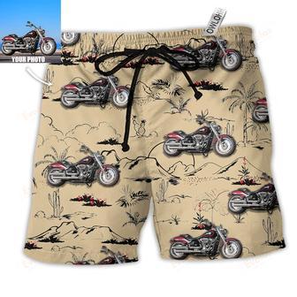 Motorcycle Desert Catus Mountain Flower Custom Photo Beach Short | Newhawaiianshirts DE