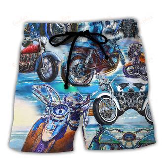 Motorcycle Let's Take A Ride To The Beach Blue Style Beach Short | Newhawaiianshirts DE