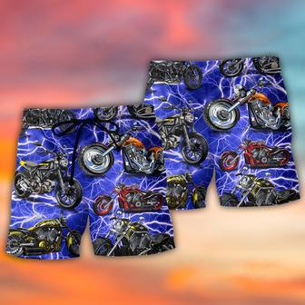 Motorcycle Lover Lightning Blue Cool Style Beach Short | Newhawaiianshirts AU