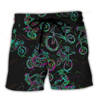 Motorcycle Lover Neon Light Beach Short | Newhawaiianshirts AU