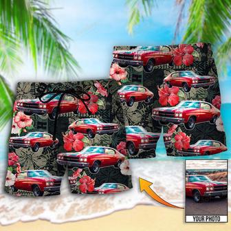 Muscle Car Tropical Leaf Custom Photo Beach Short | Newhawaiianshirts AU