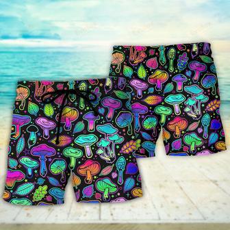 Mushroom Neon Colorful Bright With Leaf Beach Short | Newhawaiianshirts AU