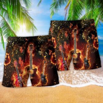 Music Guitar Where Words Fail Music Speak Flaming Red Beach Short | Newhawaiianshirts DE