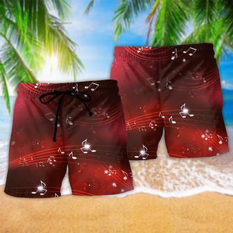 Music Musical Notes And Blurry Lights On Dark Red Beach Short | Newhawaiianshirts UK