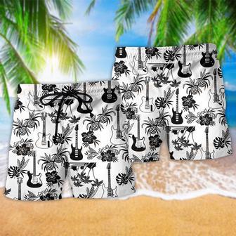 Music With Electric Guitar Black And White Beach Short | Newhawaiianshirts AU