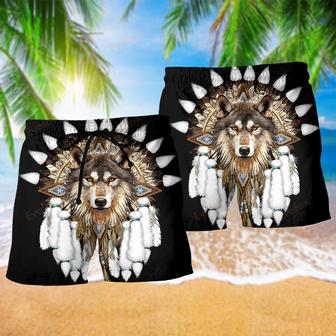 Native Wolf Black Color Beach Short | Newhawaiianshirts DE