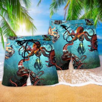 Octopus Giant And Diver Beach Short | Newhawaiianshirts CA