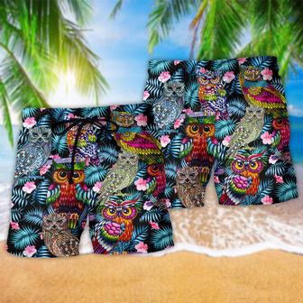 Owl And Flowers Colorful Beach Short | Newhawaiianshirts AU