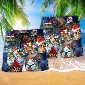 Owl Love Christmas Happy So Cute So Cool Beach Short | Newhawaiianshirts AU