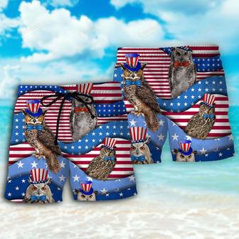 Owl USA Flag Independence Day Beach Short | Newhawaiianshirts AU