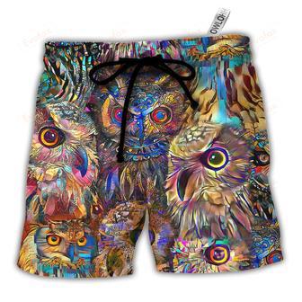 Owl Wild Animal Neon Colorful Beach Short | Newhawaiianshirts UK