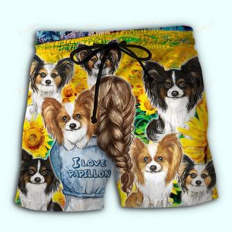 Papillon Dog With Sunflower Beach Short | Newhawaiianshirts AU