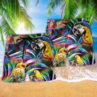 Parrot Fly To The Moon Color Beach Short | Newhawaiianshirts