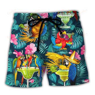 Parrot Funny Drinking Cocktails The Beach Is My Happy Place Tropical Style Beach Short | Newhawaiianshirts AU