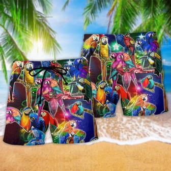 Parrot Tropical Neon Light Merry Christmas Beach Short | Newhawaiianshirts UK