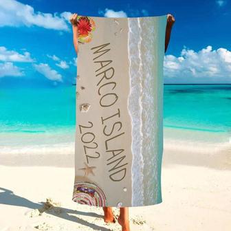 Personalized Written In Sand Beach Towels Spring Break Vacation Memento | Newhawaiianshirts