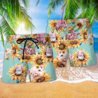 Pig Animals Amazing Pig Loves Sunflowers Beach Short | Newhawaiianshirts AU