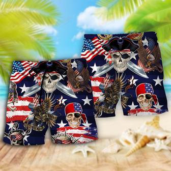 Pirate Skeleton America Independence Day Beach Short | Newhawaiianshirts DE