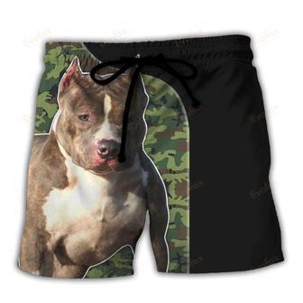 Pitbull Camo Best Dog Dad Personalized Beach Short | Newhawaiianshirts CA