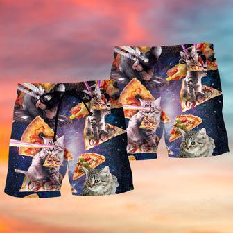 Pizza Cat Into The Galaxy Sky Beach Short | Newhawaiianshirts AU