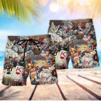 Poker Beautiful Cats Play Poker Beach Short | Newhawaiianshirts DE