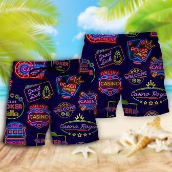 Poker Neon Casino Art Beach Short | Newhawaiianshirts CA