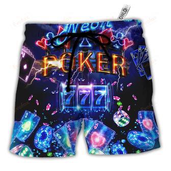 Poker Neon Casino Slot Machine With Jackpot Beach Short | Newhawaiianshirts DE