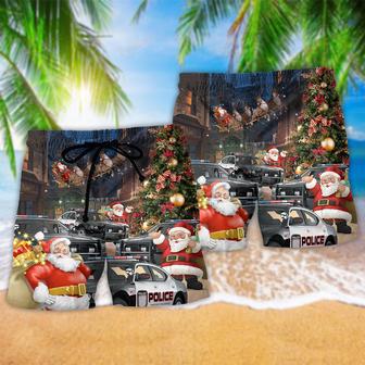 Police Car Santa Merry Christmas Beach Short | Newhawaiianshirts