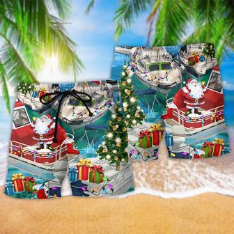 Pontoon Santa Claus's Pontoon Is Coming To Town Beach Short | Newhawaiianshirts DE