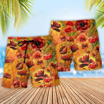 Poppies Flowers Lest We Forget Poppies Beach Short | Newhawaiianshirts AU